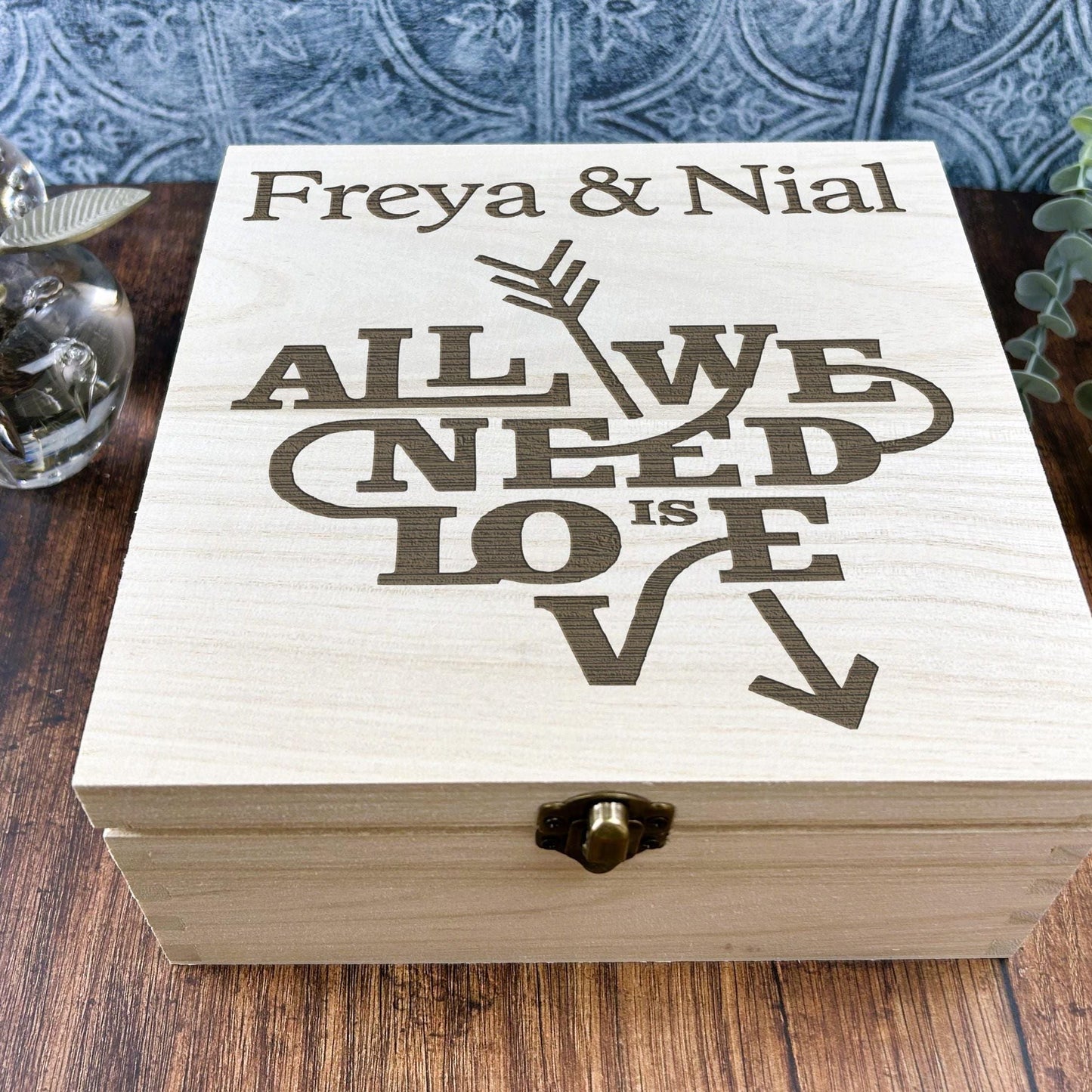 All We Need Is Love Personalised Wooden Memory Keepsake Box - Valentine's Day Gift
