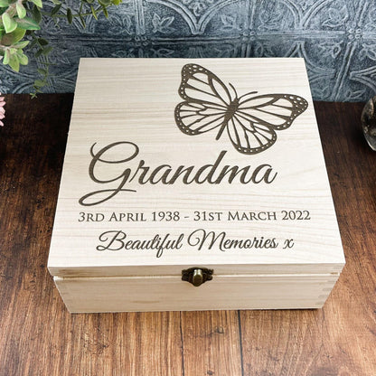 Butterfly Personalised Wooden Square Memory Keepsake Box