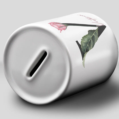 Rose Monogram Name Money Box - Personalised Gift