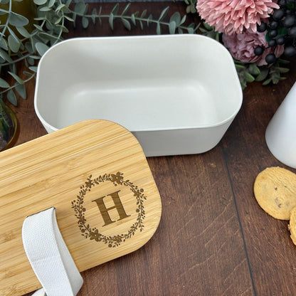 Floral Initial Personalised Bamboo Eco Friendly Lunchbox  - School Work Packed Lunch