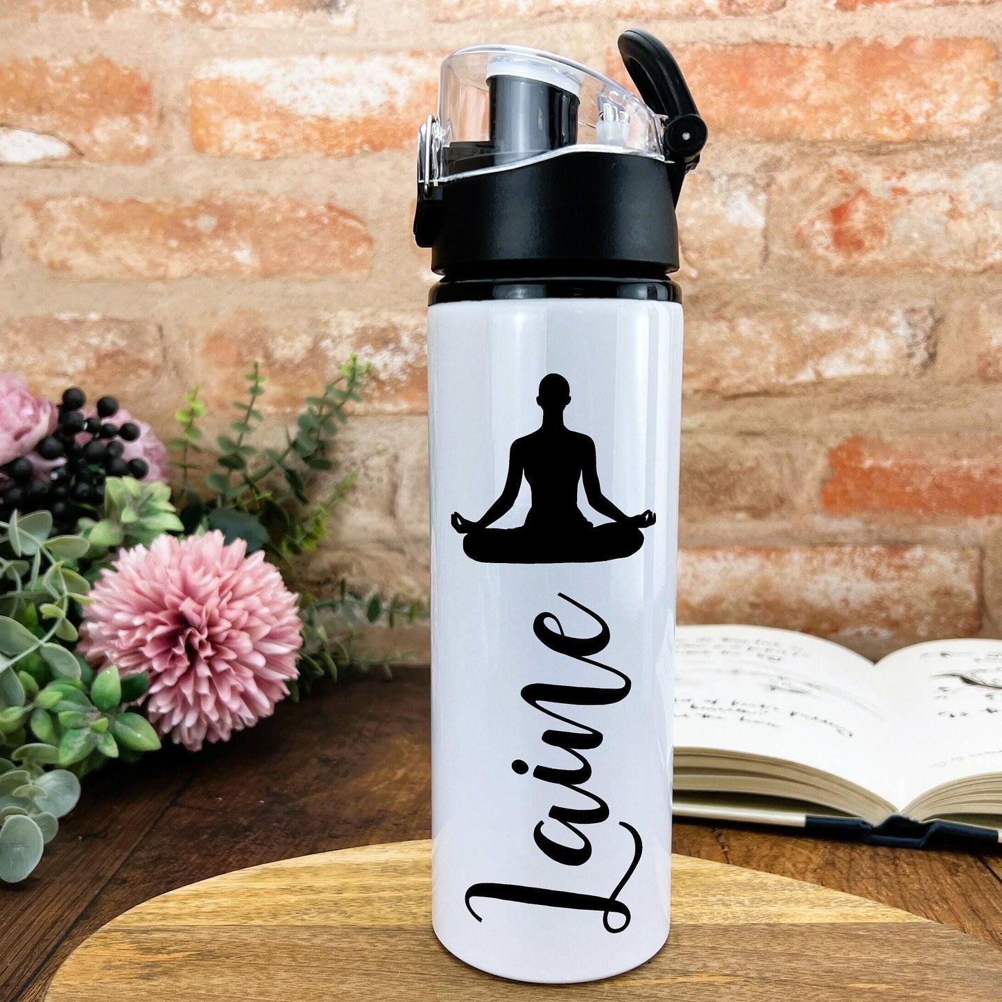 Name and Yoga Pose Exercise Training Gift Hydration Gym Fitness Flip Cap Water Bottle