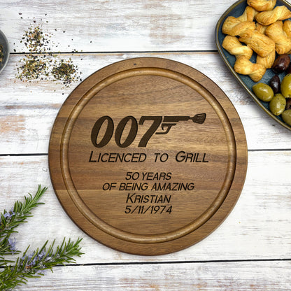 Licence To Grill 007 James Bond Personalised Chopping Board Father's Day Gift