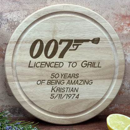 Licence To Grill 007 James Bond Personalised Chopping Board Father's Day Gift