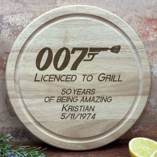 Licence To Grill 007 James Bond Personalised Chopping Board Father's Day Gift