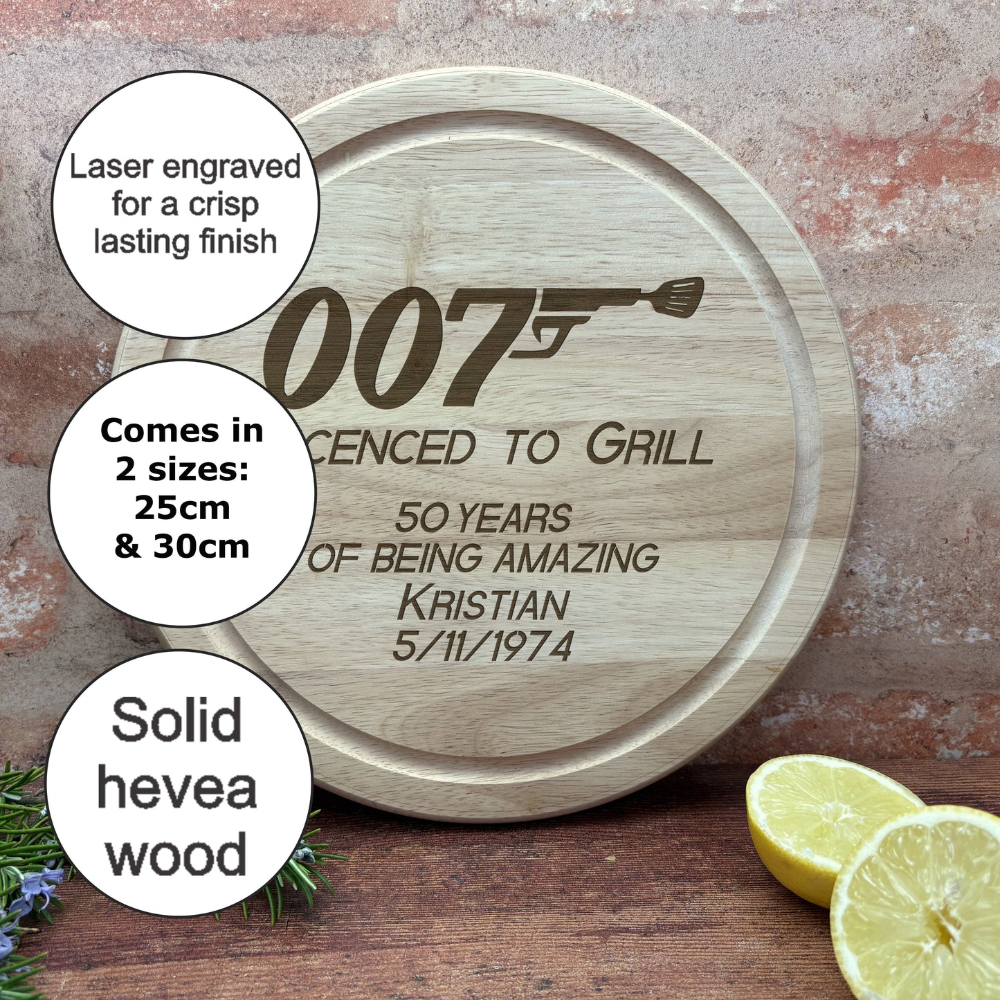 Licence To Grill 007 James Bond Personalised Chopping Board Father's Day Gift