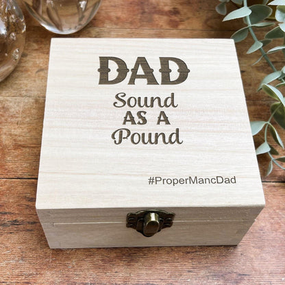 a wooden box that says dad sound as a pound