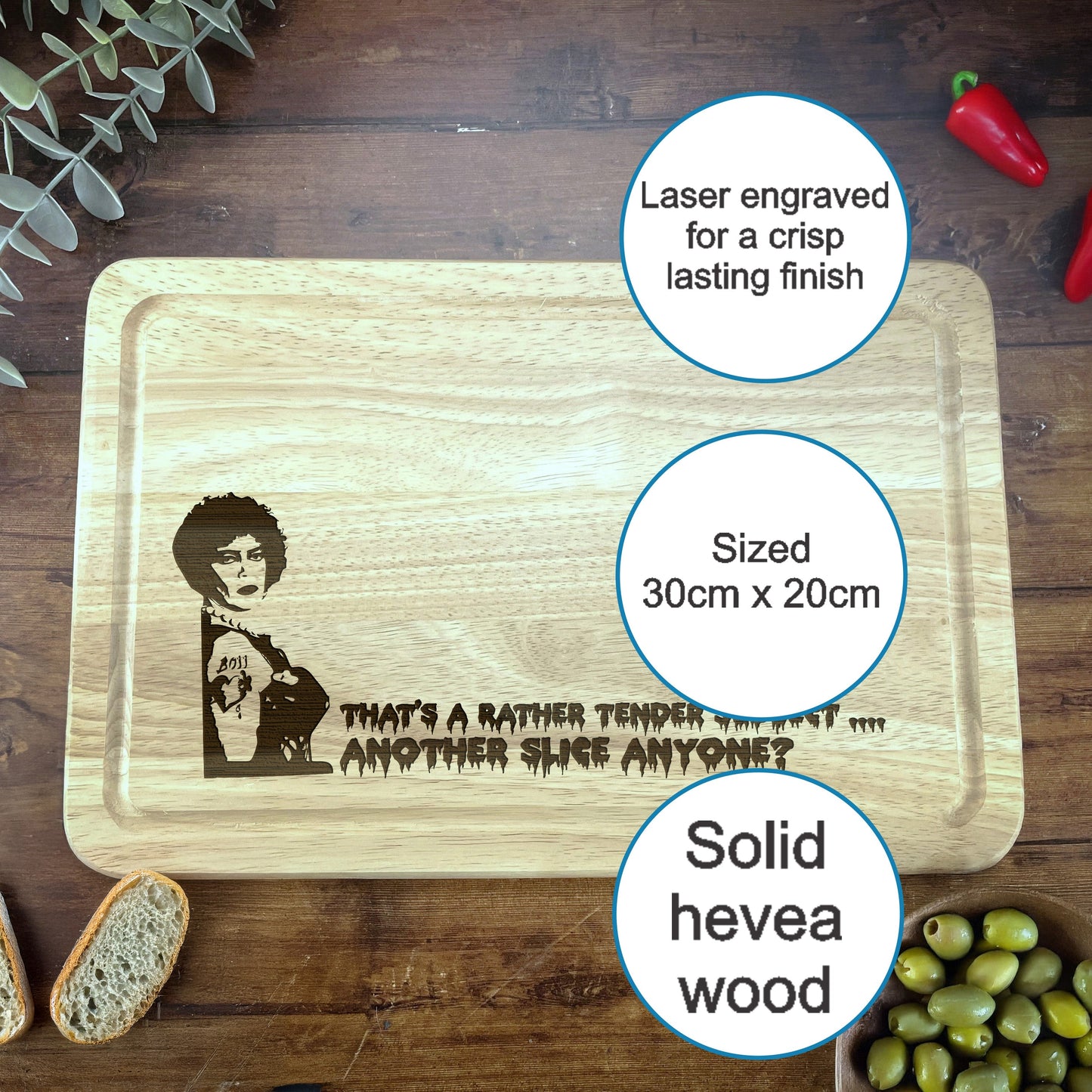 a cutting board with a picture of a woman on it