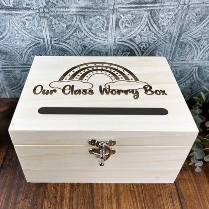 Worry Box  Rainbow Heart Engraved Personalised Primary School Dropbox