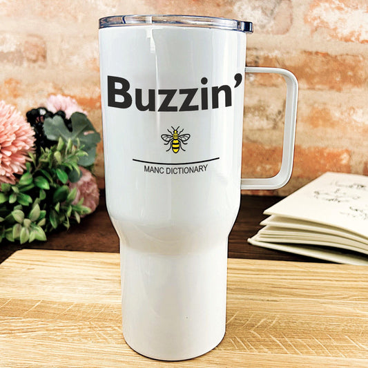 Buzzin' - Manc Dictionary - Personalised Travel Mug