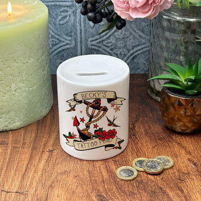 Tattoo Fund Money Box Personalised Gift - Saving Ink Art Old Style American