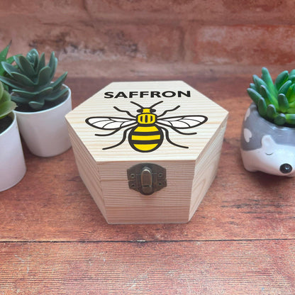 Manchester Bee Printed Box - Storage / Memory - Wooden Personalised Gift