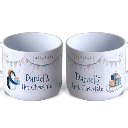 Penguin Sleigh Christmas Hot Chocolate Gift XMAS Children's Personalised Mug Unbreakable Kids Toddler Child Safe