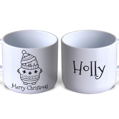 Penguin Merry Christmas Personalised Mug for Toddlers 6oz Polymer Unbreakable Child Safe Gift