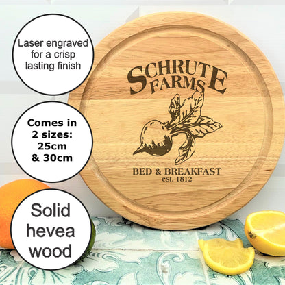a wooden cutting board with a picture of a lemon and some other items