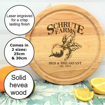 a wooden cutting board with a picture of a lemon and some other items