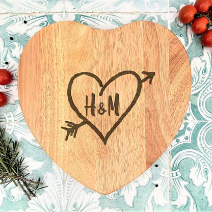 Heart Cupid Arrow & Initials - Personalised Engraved Chopping Board  - Valentines Gift