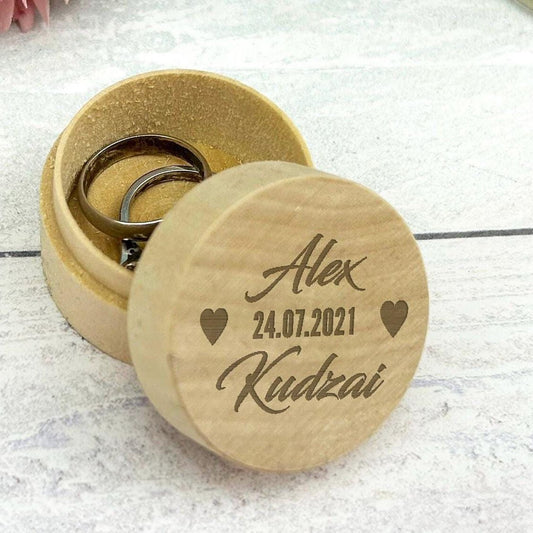 Hearts Name and Date Wedding Ring Carrier Box Personalised Engagement Gift