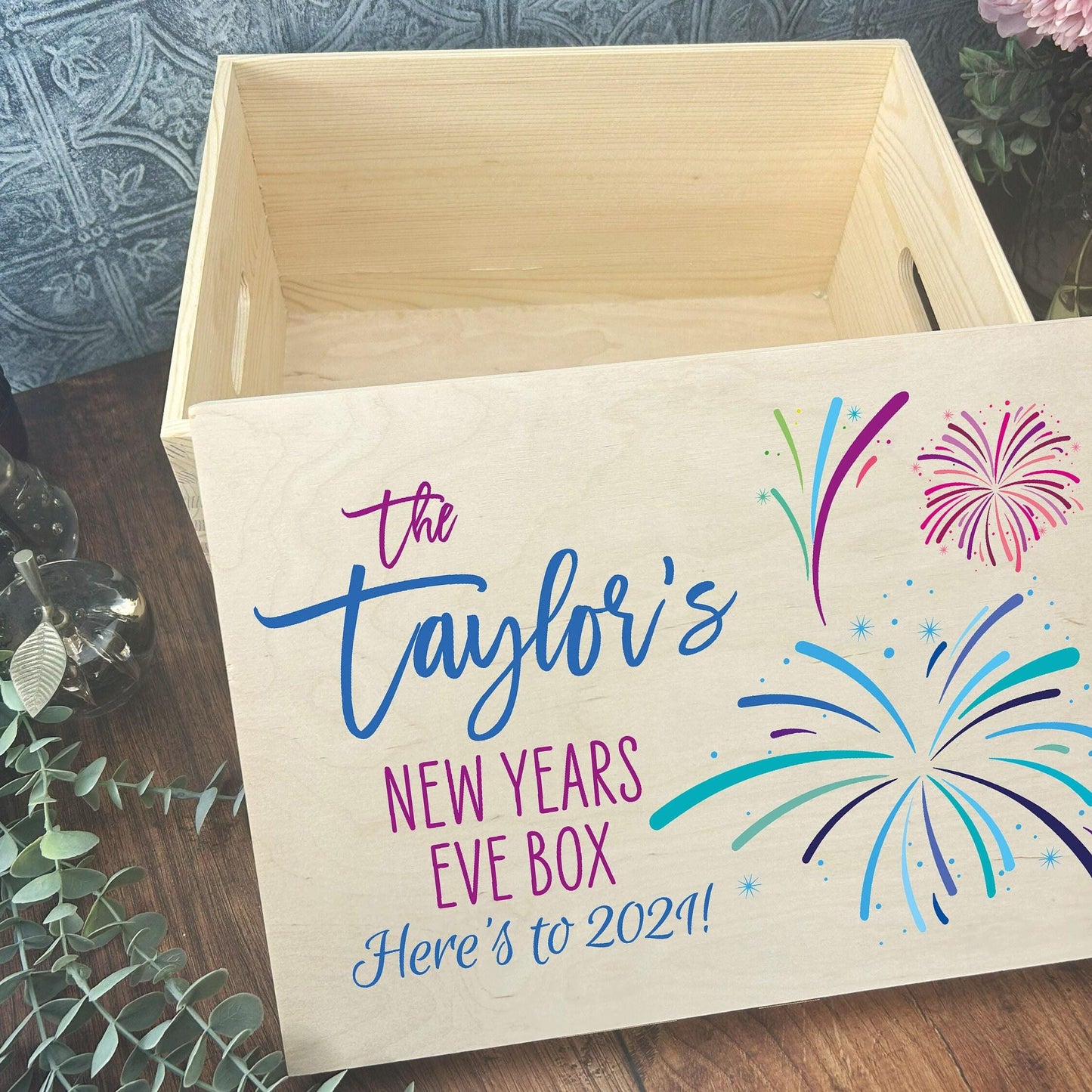 Fireworks New Years Eve Hamper Box Family Personalised Gift Celebration