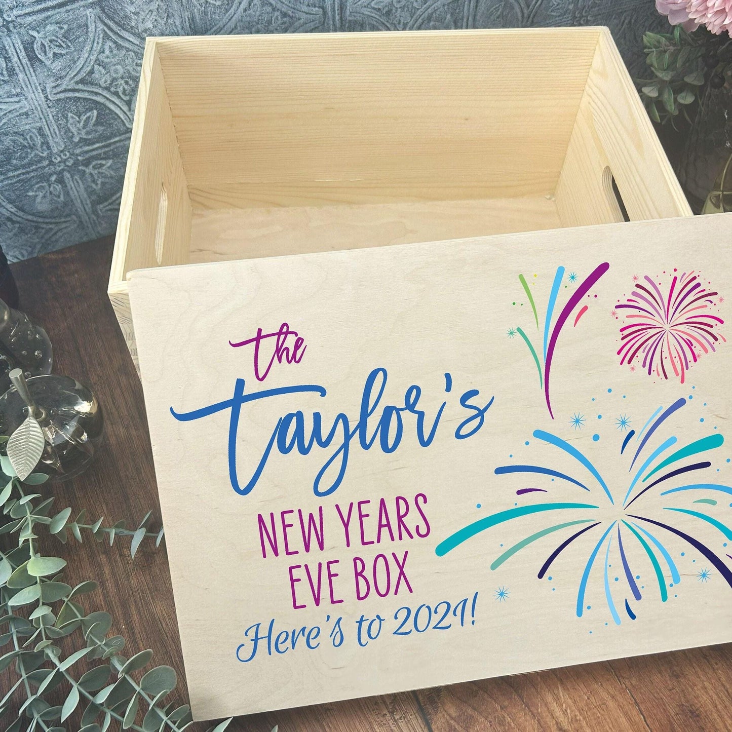Fireworks New Years Eve Hamper Box Family Personalised Gift Celebration