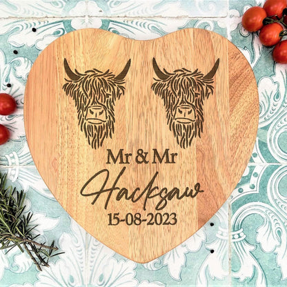 Highland Cows Mr & Mr  - Gay LGBT - Personalised Engraved Couple Chopping Board - Wedding Gift