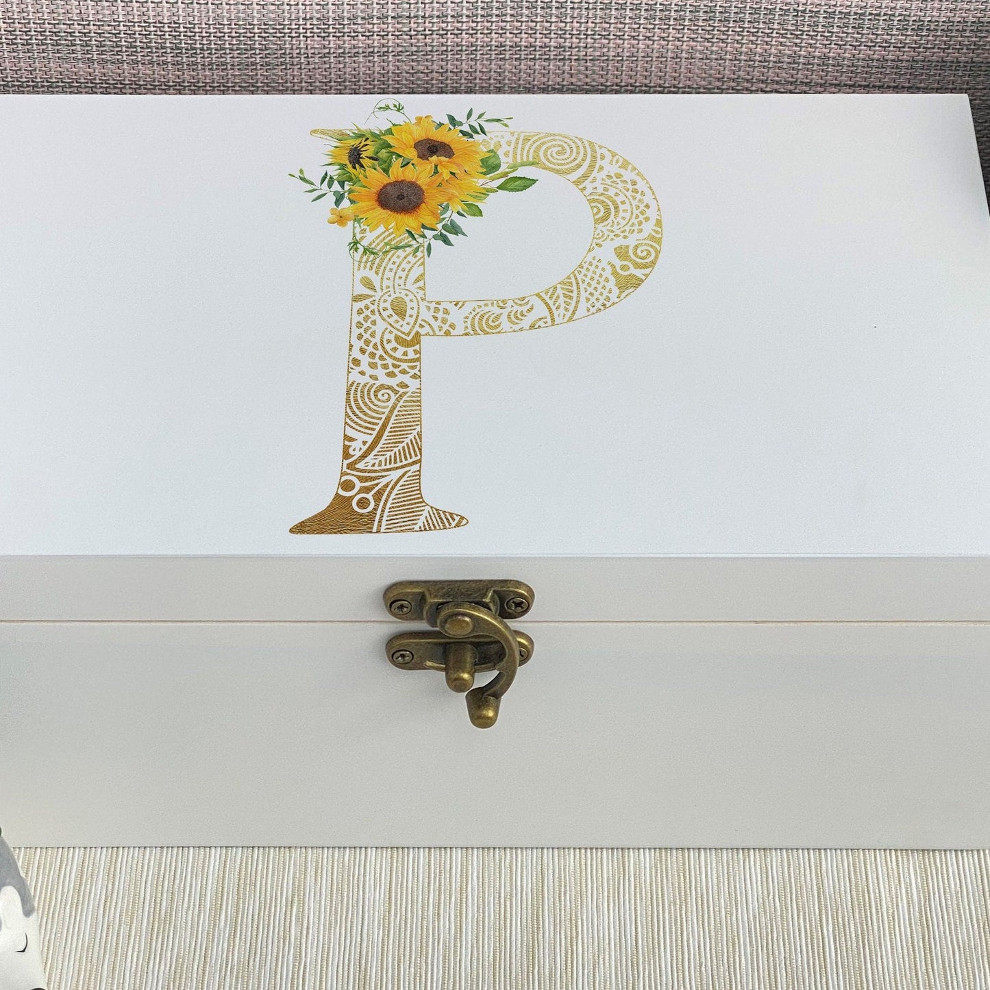 Sunflower Monogram Floral Initial Personalised Jewellery Trinkets Box - Birthday Gift
