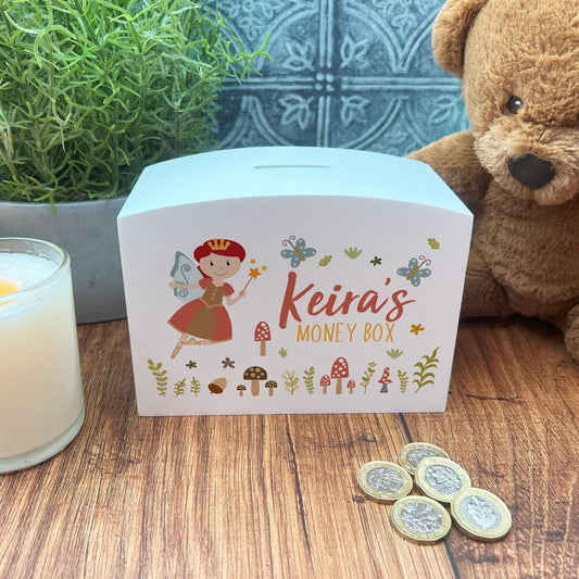 Fairy Woodland Wooden Money Box - Personalised Children's Saving Gift - Birthday Saving Gift