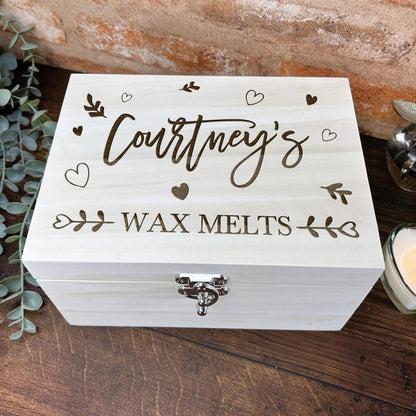 Hearts & Leaves Wax Melts Wooden Storage Box Personalised Gift