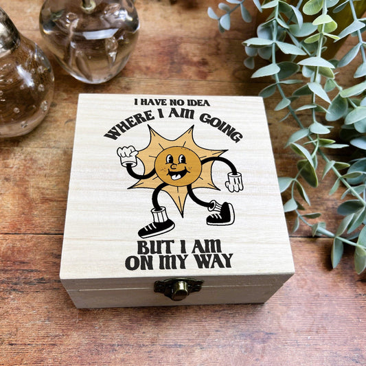 Sun I Am On My Way Positivity Self Care Colourful Wooden Box Trinkets Desk Tidy Clutter Hair Bobbles Stationary Christmas Gift Present
