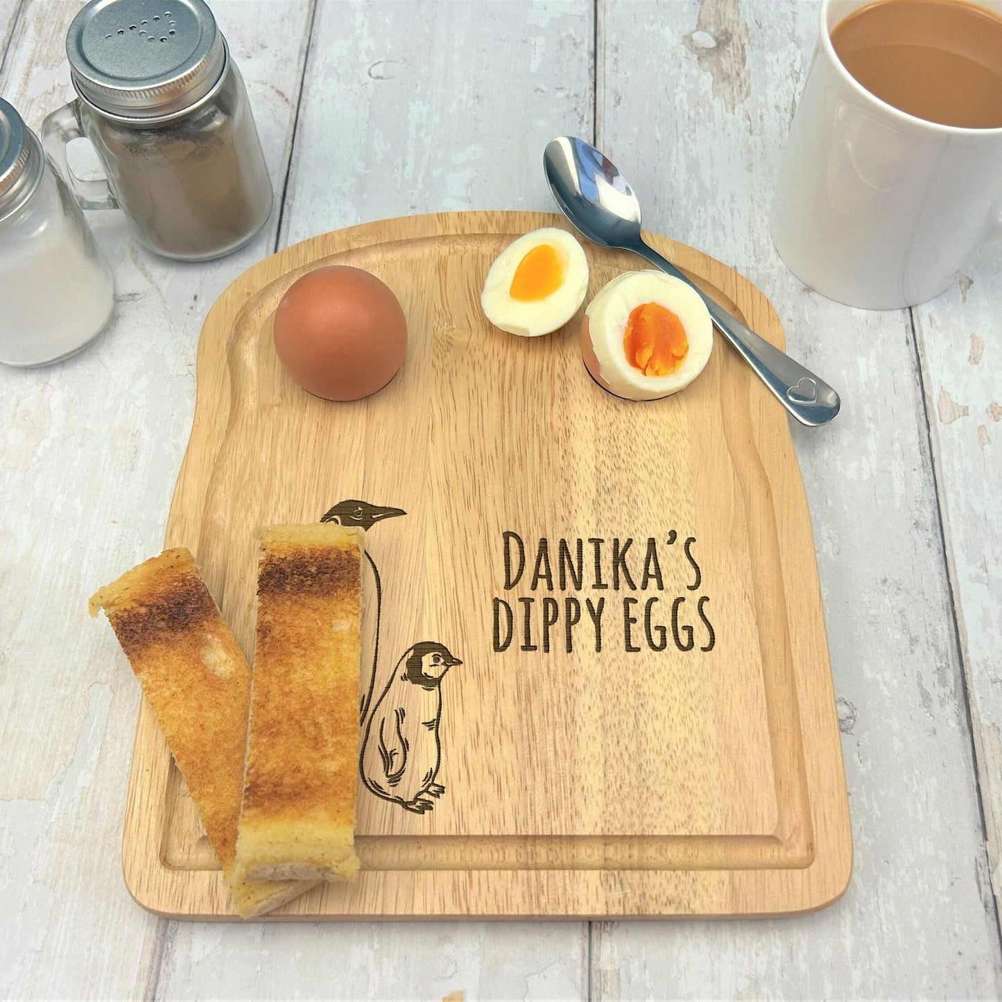 Emperor Penguin Egg & Soldiers Personalised Breakfast Board - Father's Mother's Day Gift