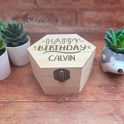 Happy Birthday Engraved Box - Storage / Memory - Wooden Personalised Gift