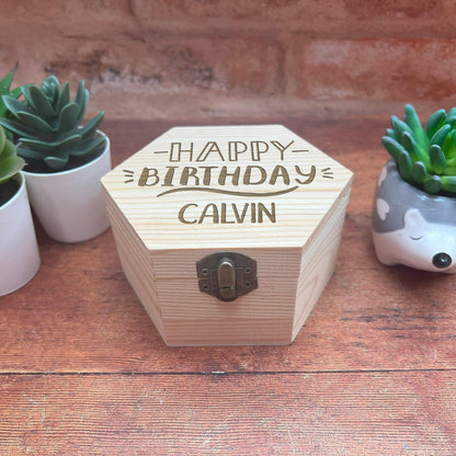 Happy Birthday Engraved Box - Storage / Memory - Wooden Personalised Gift