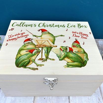 Hoppy Christmas Frog Christmas Carollers Design Vintage Personalised Xmas Eve Treat Box