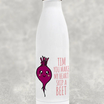 Beetroot Heart Skip A Beet Beat Funny Personalised Slim Water Bottle Valentine's Day Boyfriend Girlfriend Gift