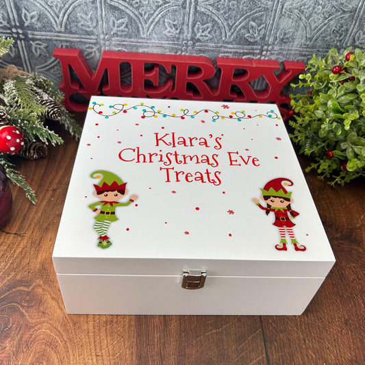 Elf Christmas Eve Treats Wooden Box - Santa's Elves XMAS Treats Personalised Box