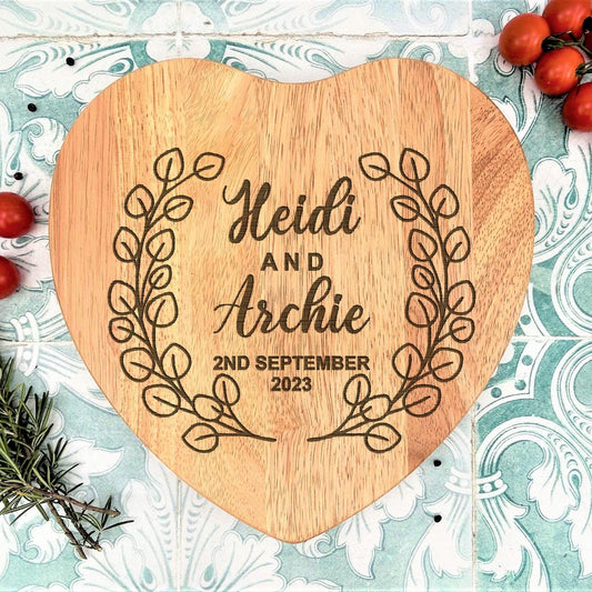 Laurel Wreath Names - Personalised Engraved Chopping Board - Wedding Gift