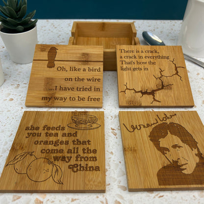 Leonard Cohen Lyrics Music Suzanne Bird On The Wire Engraved Coaster Set New Home Décor House Warming Gift Christmas Gift Birthday Present