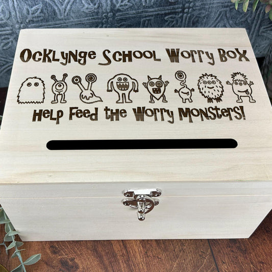 Worry Monster Engraved Box Primary School Personalised Dropbox