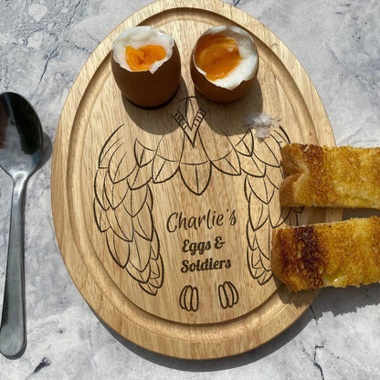 Owl Design Egg Shaped Breakfast Board Eggy Dippy Soldiers - Personalised Gift