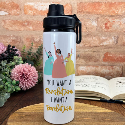 Hamilton Schuyler Sisters Revolution Revelation Movie Film Quote Poster Water Bottle Screw Cap Gift