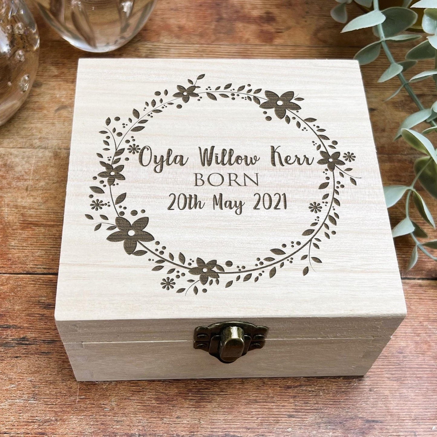 Floral Christening Wooden Memory Box Personalised Christening / New Baby Gift