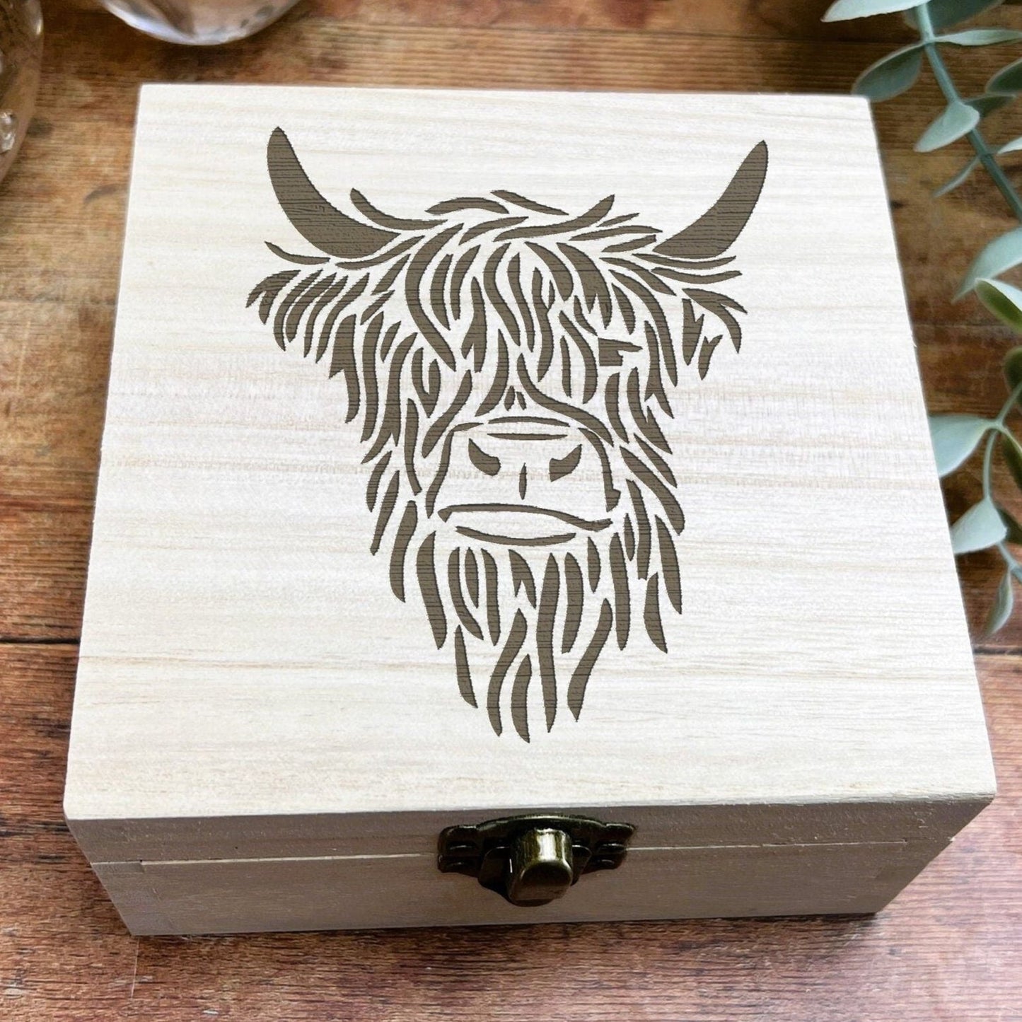 Highland Cow Engraved Wooden Trinket Jewellery Box Christmas Gift Birthday Present Secret Santa Scotland Scottish