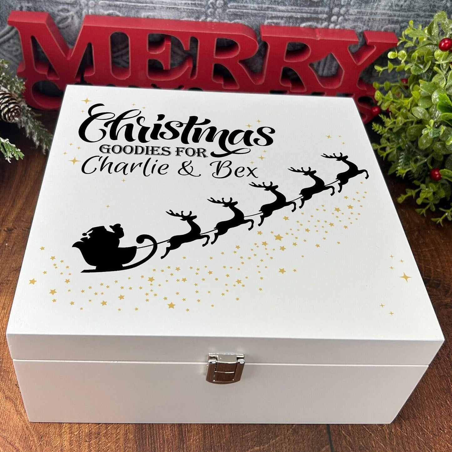 Santa Sleigh Reindeer Christmas Goodies - Xmas Eve Treat Box Personalised