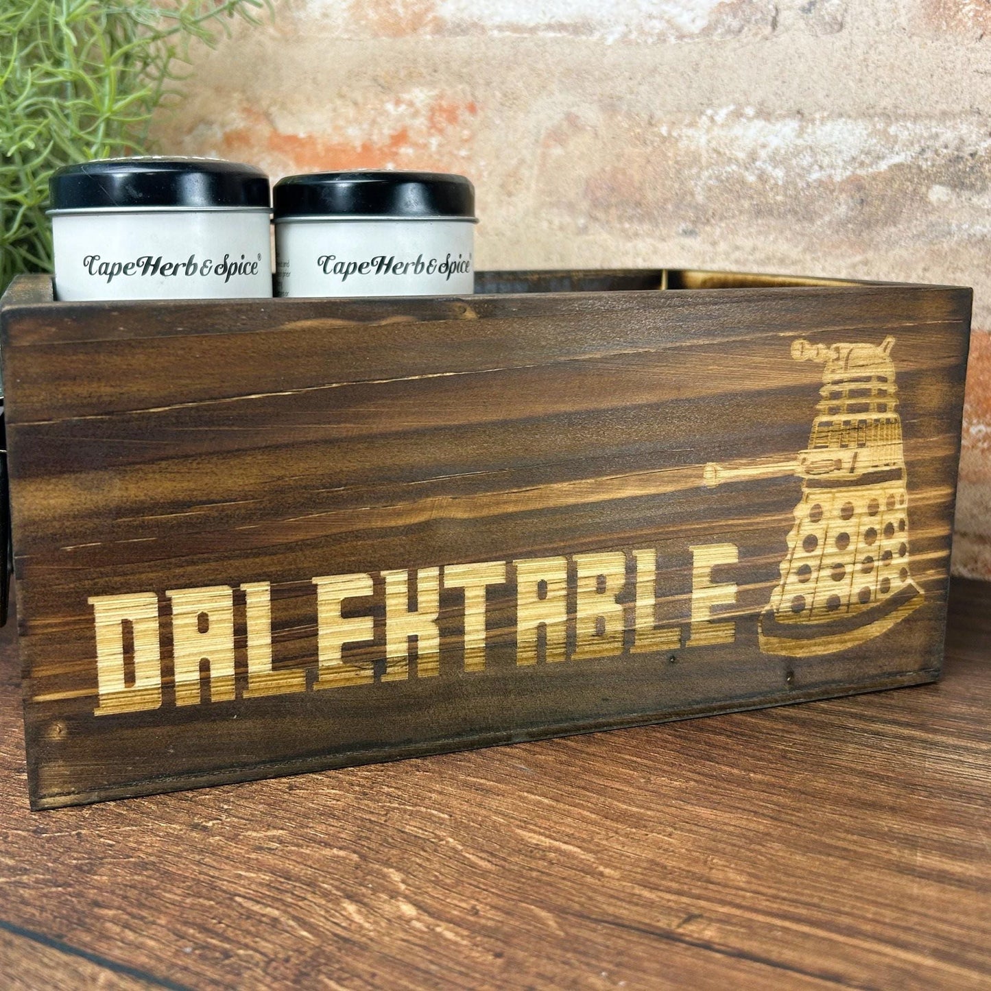 Dalektable Dr Who Doctor Dalek Engraved Kitchen Tidy / Caddy Storage Spices Vinegar Herbs Dining Table Decor Housewarming Cooking Baking