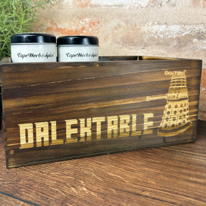 Dalektable Dr Who Doctor Dalek Engraved Kitchen Tidy / Caddy Storage Spices Vinegar Herbs Dining Table Decor Housewarming Cooking Baking