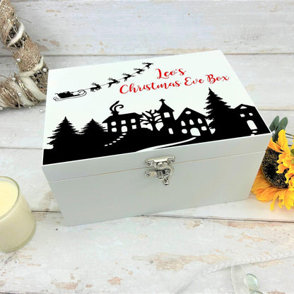 Winter Town Silhouette Santa Sleigh Christmas Eve Box - Personalised Gift