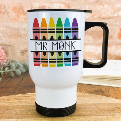 Crayons Teacher Name Travel Mug Personalised Gift