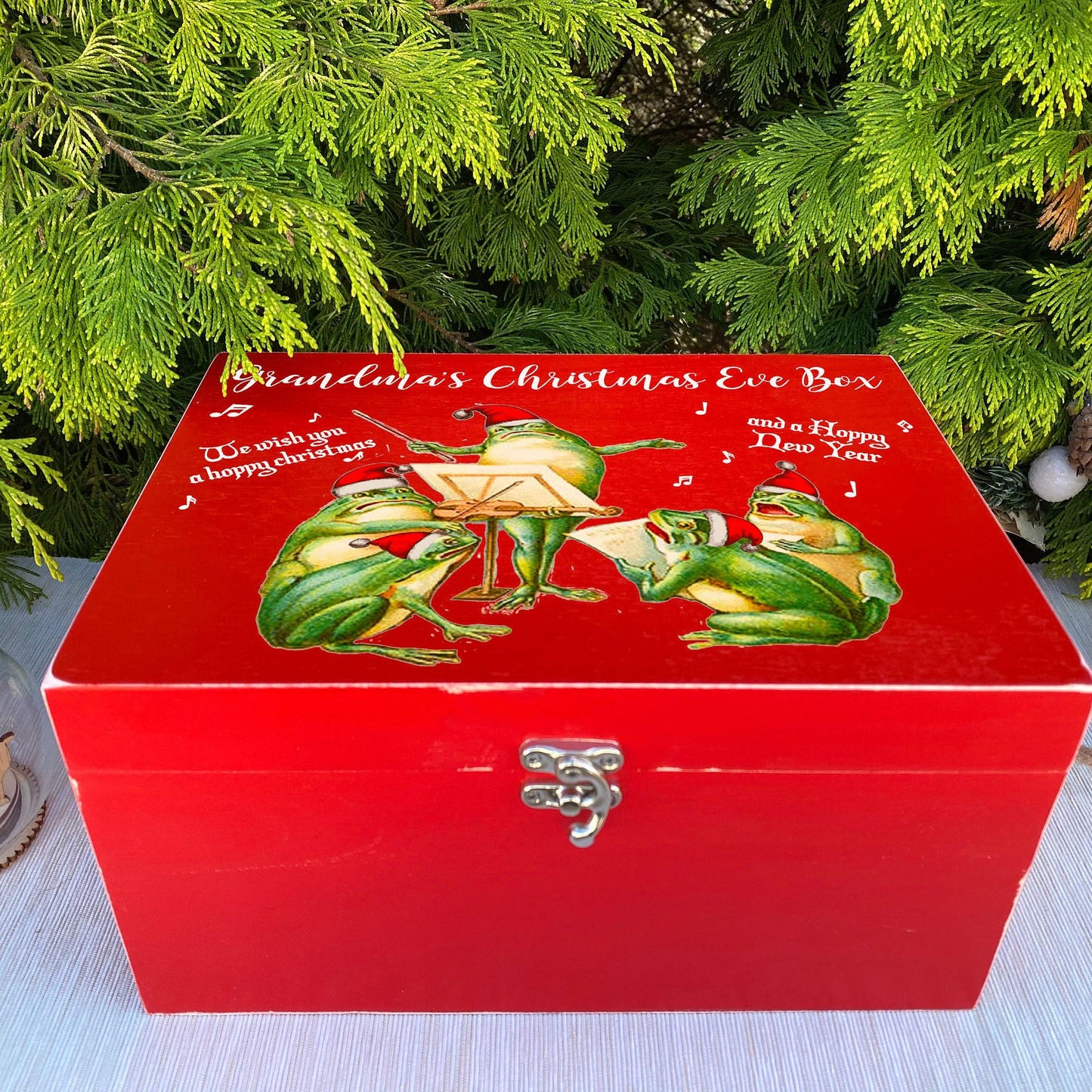Hoppy Christmas - Frog Christmas Carollers - Vintage Design - XMAS Eve Treat Box - Personalised Gift