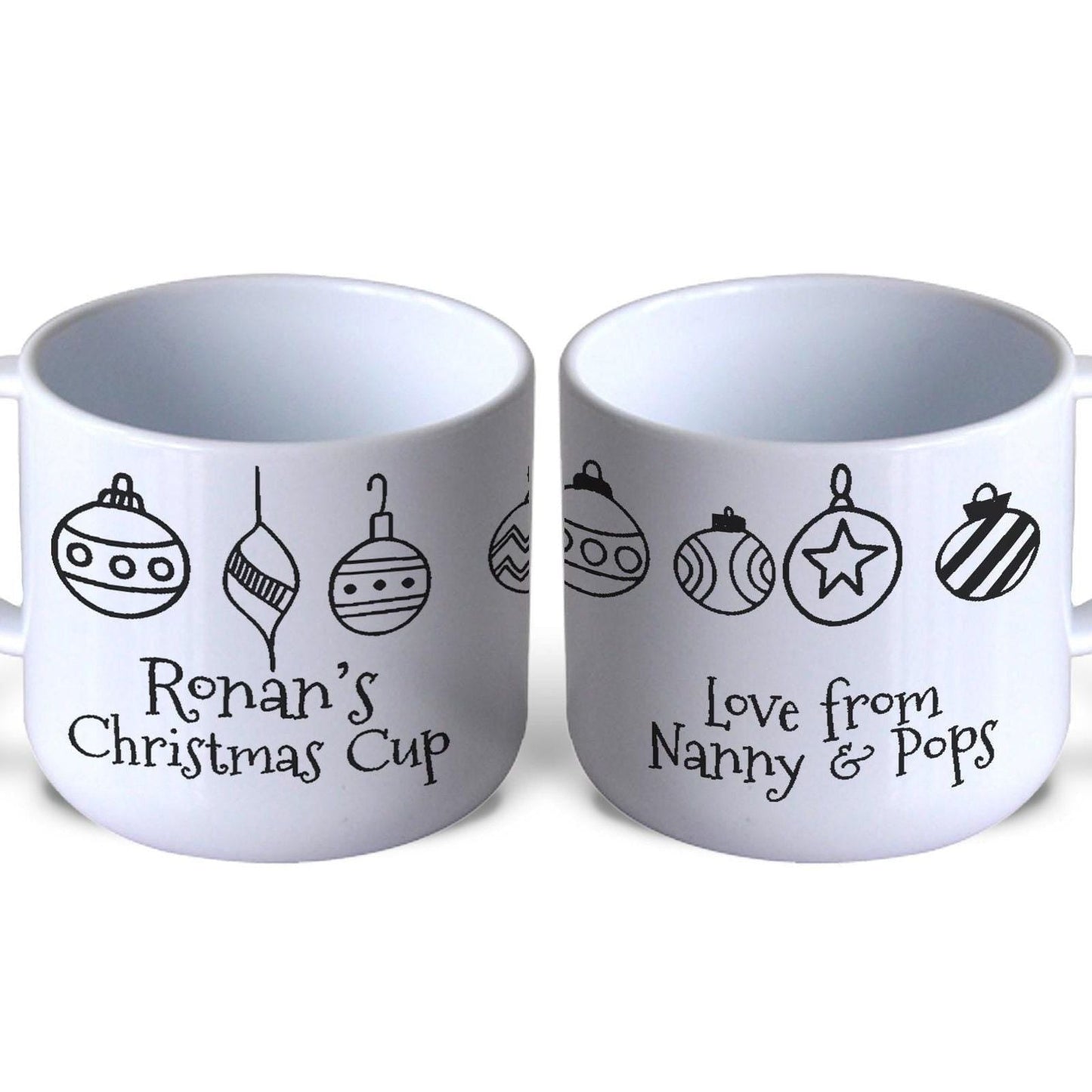 Merry Christmas Personalised Baubles Mug for Toddlers 6oz Polymer Unbreakable Child Safe Gift