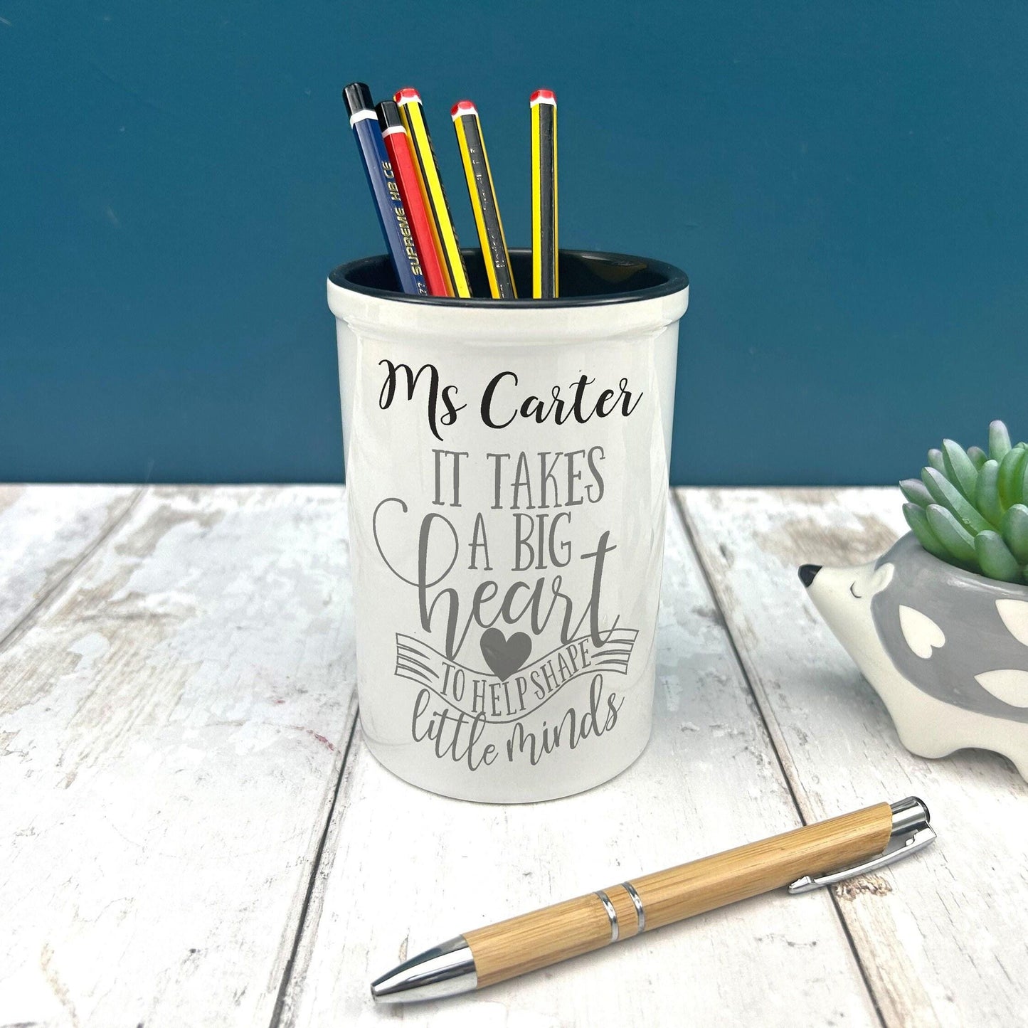 It Takes A Big Heart Teacher End of Term School Thank You Pen Pencil Pot Personalised Gift