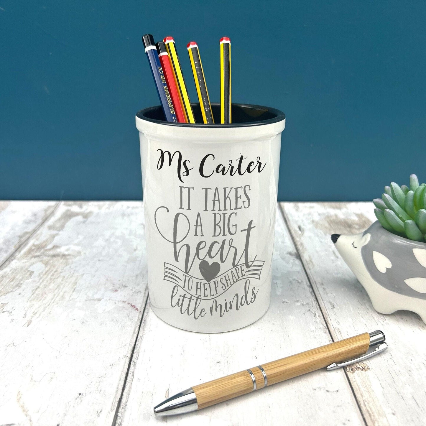 It Takes A Big Heart Teacher End of Term School Thank You Pen Pencil Pot Personalised Gift